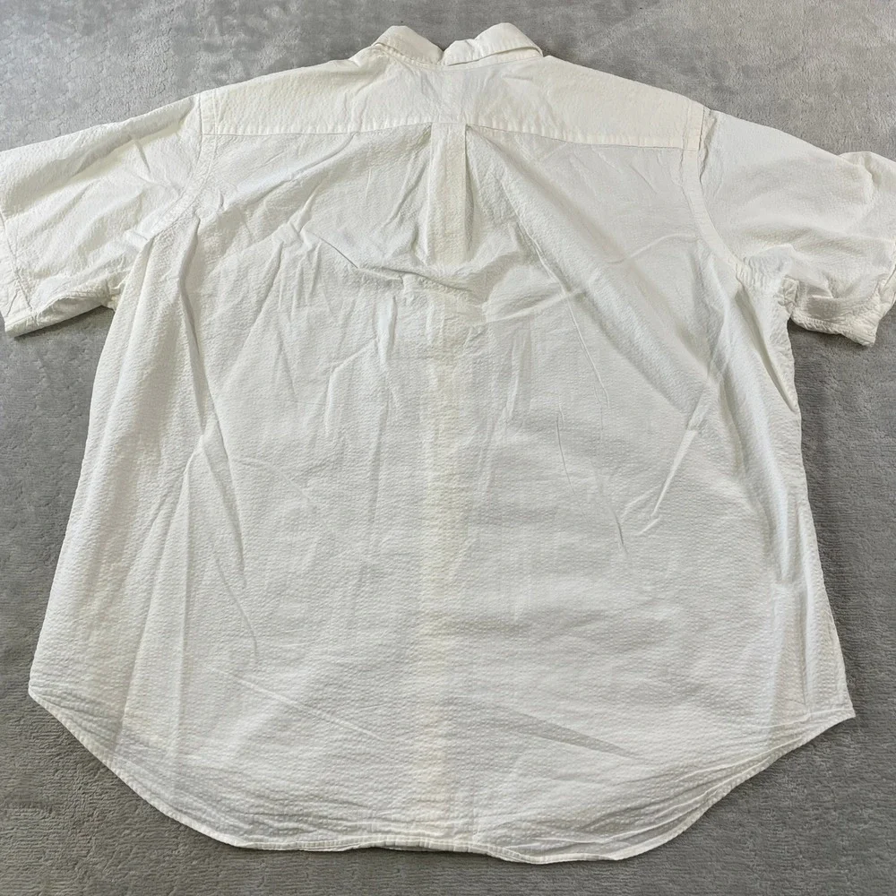 Ralph Lauren Seersucker Shirt Mens XXL White Button Classic Fit Summer Beach
